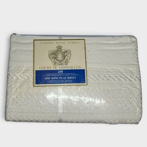 Vintage NEW Cannon Royal Family‎ Court of Versailles White King Flat Sheet USA